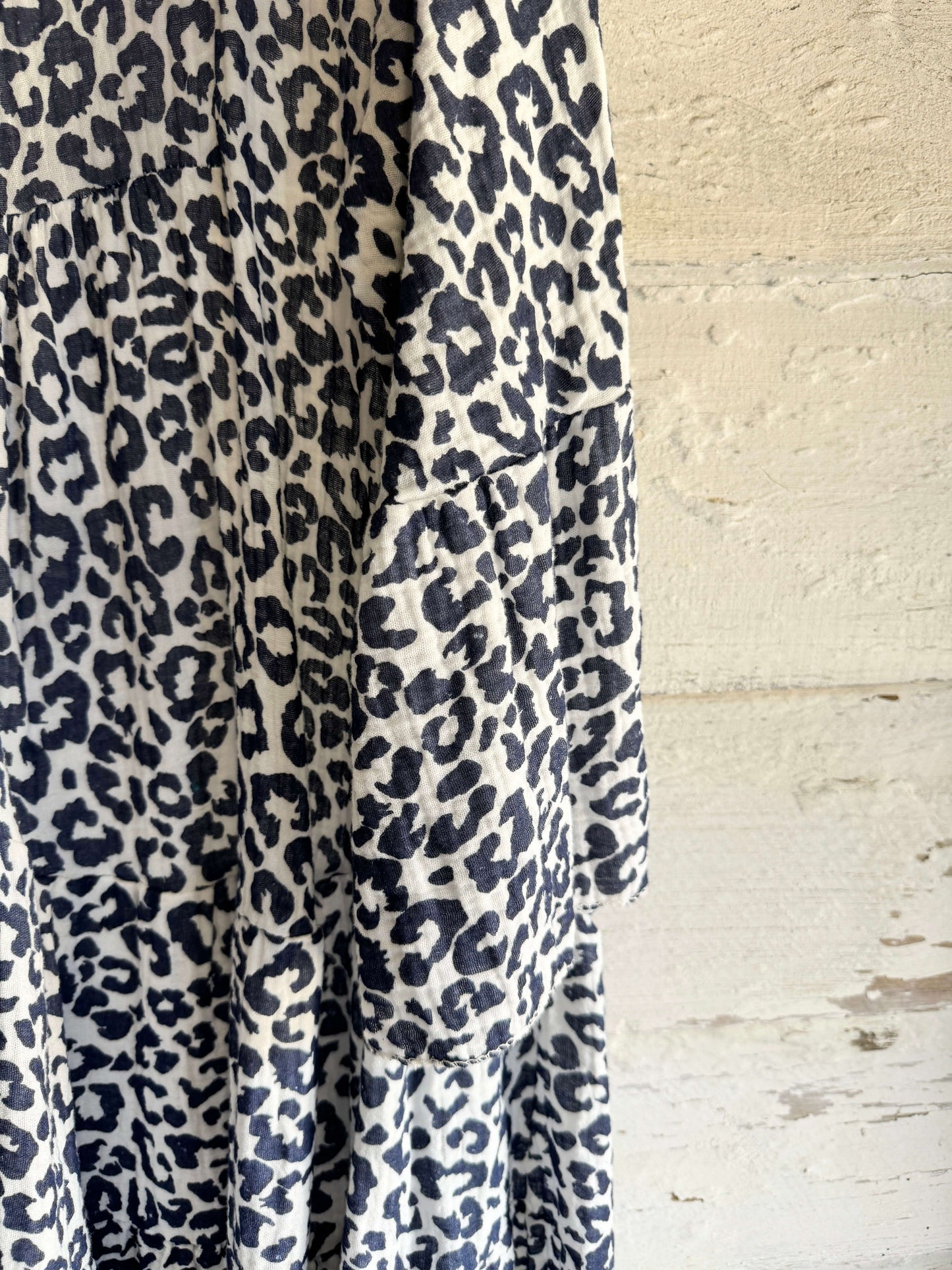 Navy & White Leopard Cheesecloth Dress