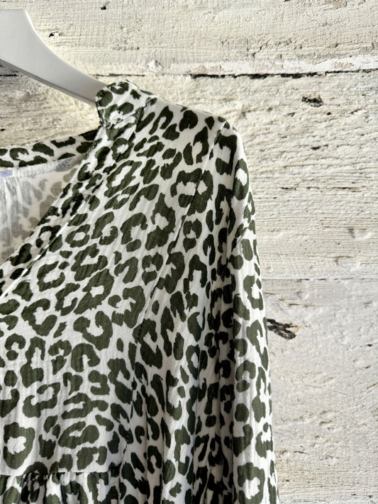 Khaki & White Leopard Cheesecloth Dress