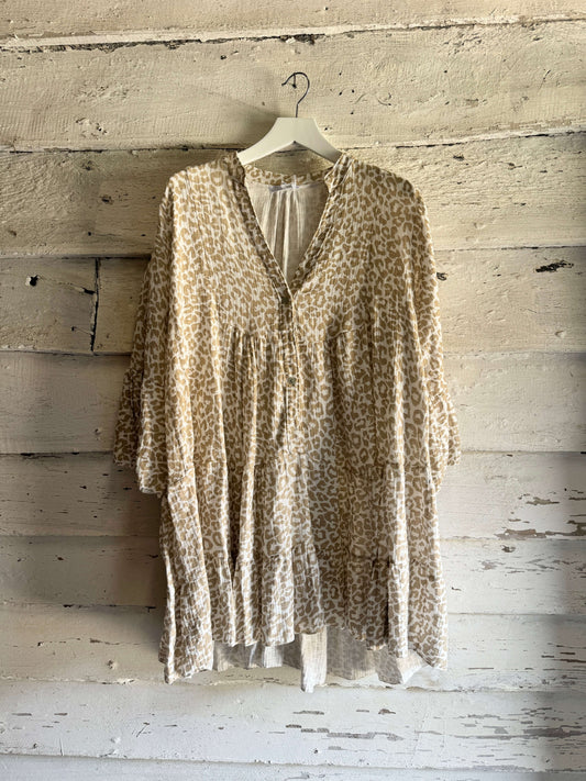 Sand & White Leopard Cheesecloth Dress