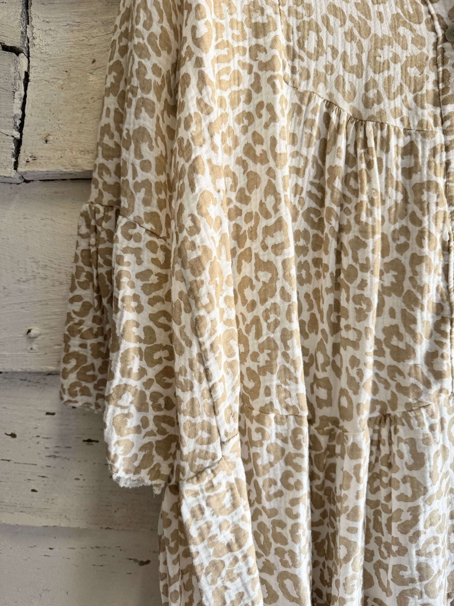 Sand & White Leopard Cheesecloth Dress