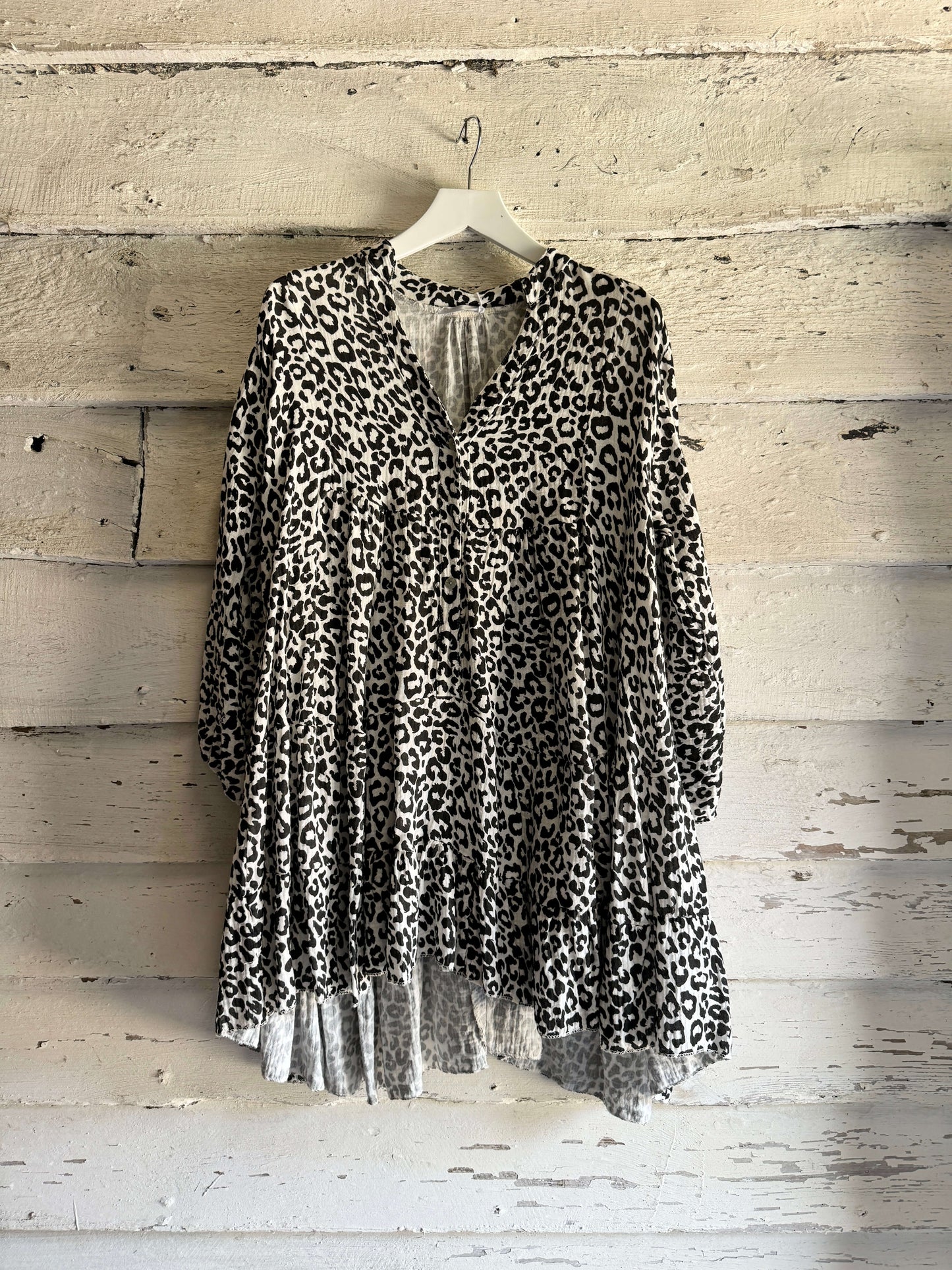 Black & White Leopard Cheesecloth Dress