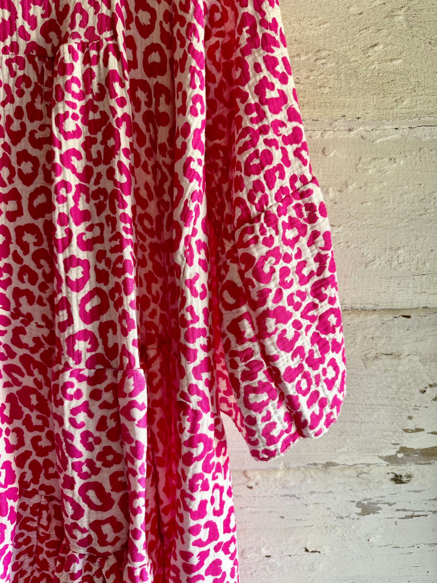 Pink & White Leopard Cheesecloth Dress