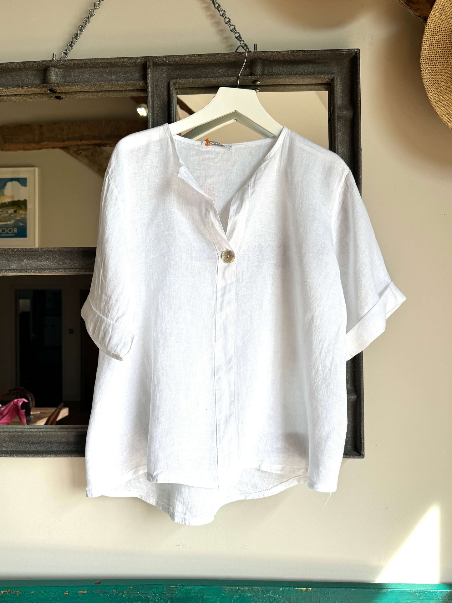 Navy Linen Pop Over Shirt