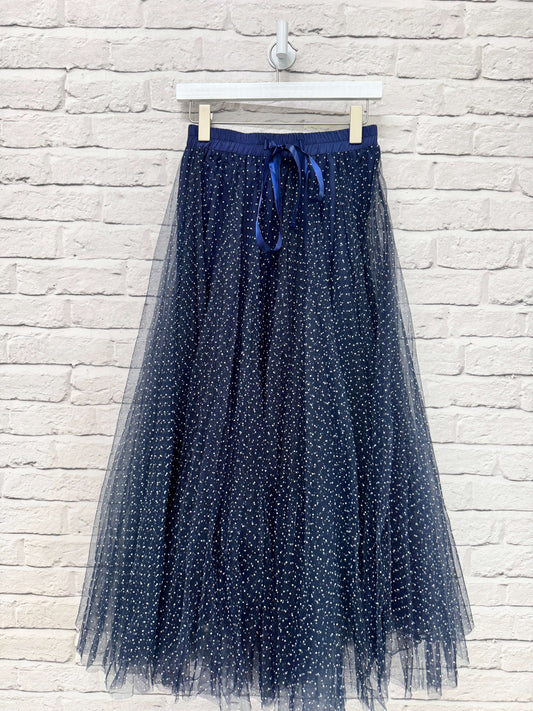 Polka Dot Tulle Skirt | Navy