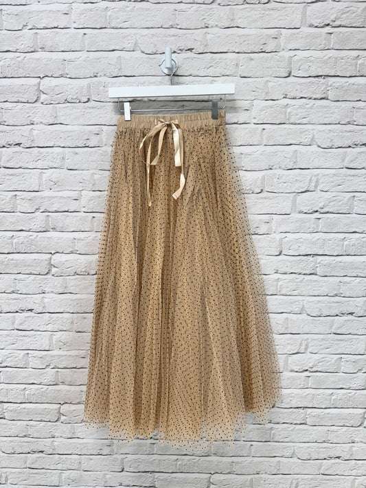 Polka Dot Tulle Skirt | Beige