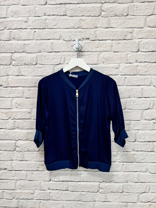 Rene Mix Silk Bomber | Navy