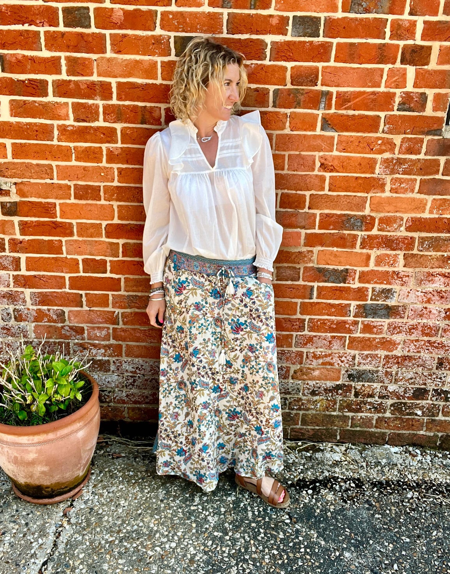 Joss Maxi Skirt | White Briar Rose with Gold