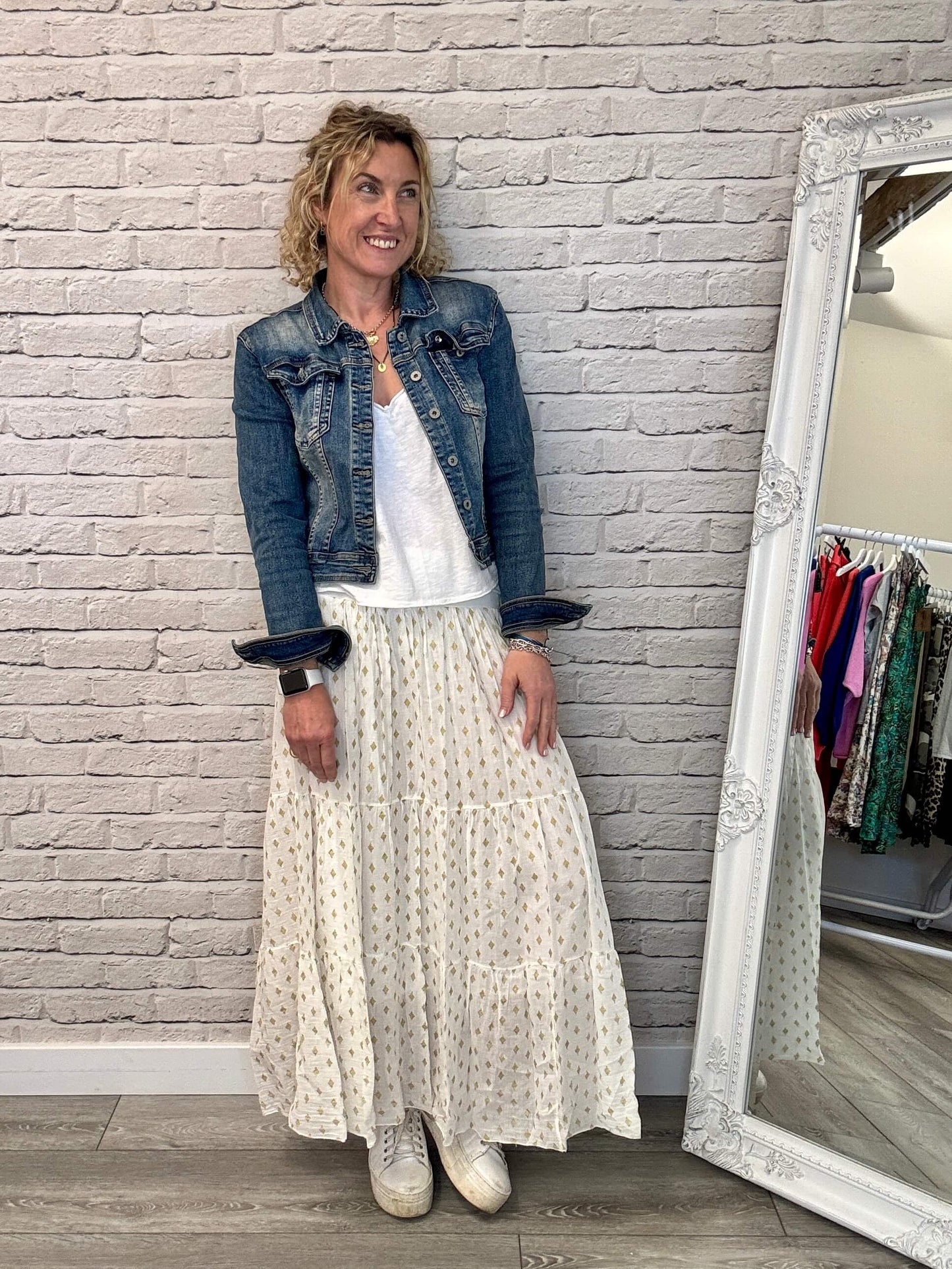 Seville Maxi Skirt | White/Gold