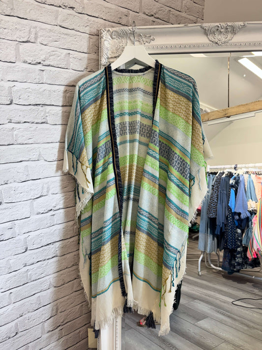 Blue & Green Stripe Kaftan with Navy & Gold Trim