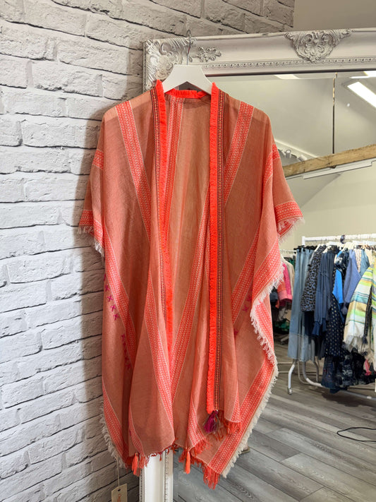 Orange Stripe Kaftan with Neon Coral Trim