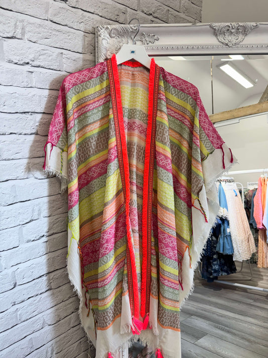 Neopolitan Kaftan with Neon Coral Trim