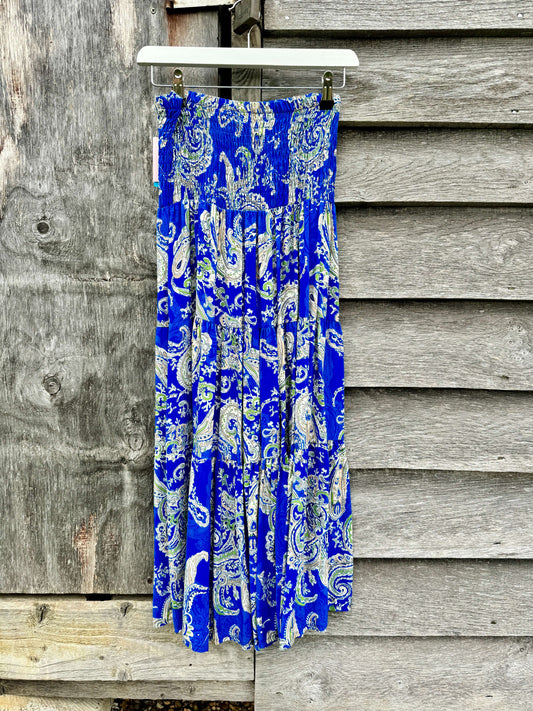 Royal Blue Paisley Shirred Skirt