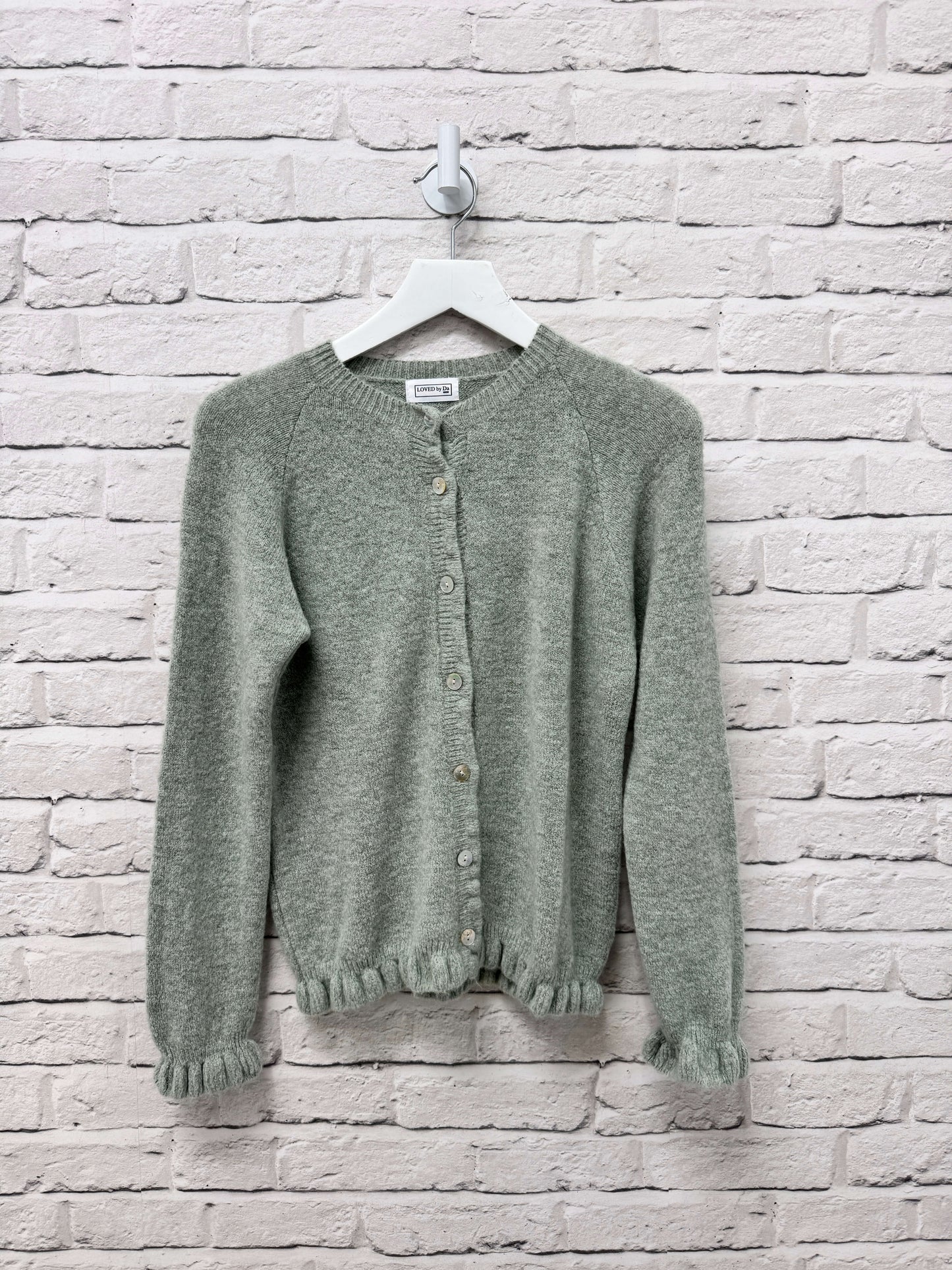 Alpaca Blend Ruffle Trim Cardigan | Sage