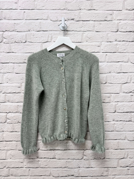 Alpaca Blend Ruffle Trim Cardigan | Sage