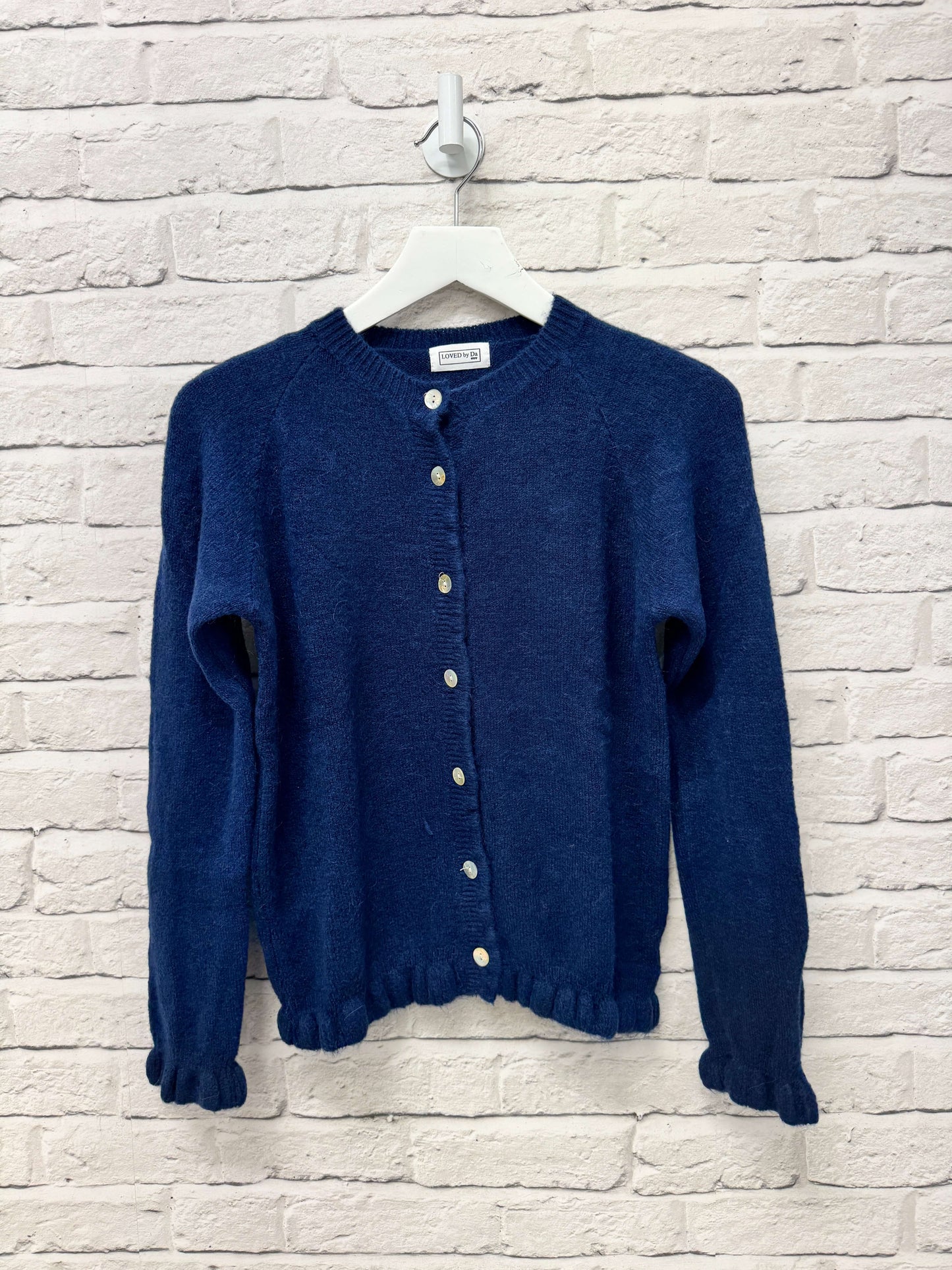 Alpaca Blend Ruffle Trim Cardigan | Navy