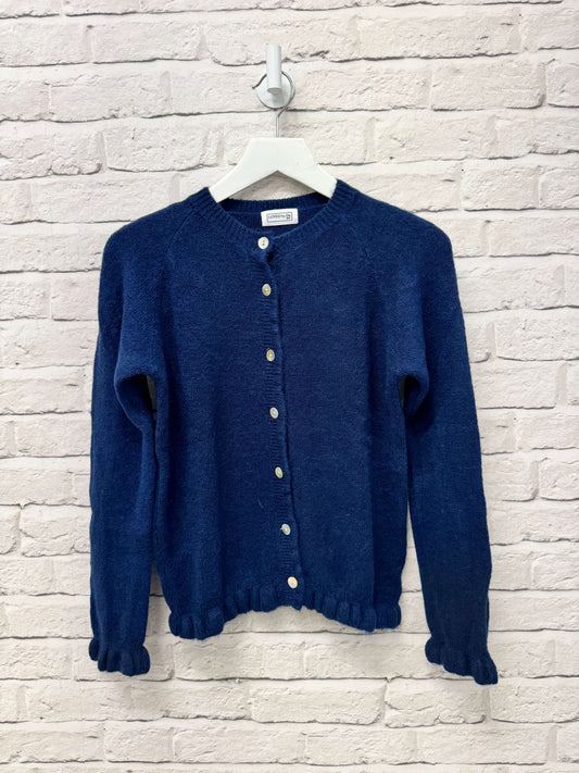Alpaca Blend Ruffle Trim Cardigan | Navy