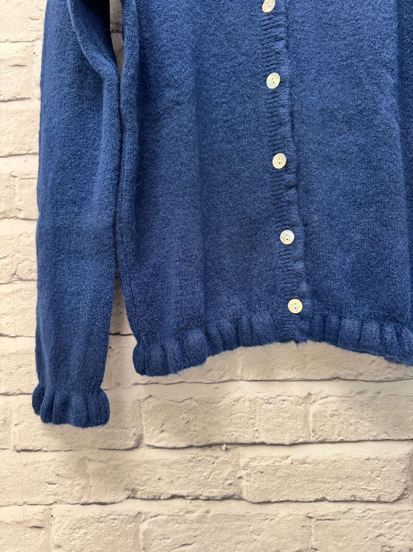 Alpaca Blend Ruffle Trim Cardigan | Navy