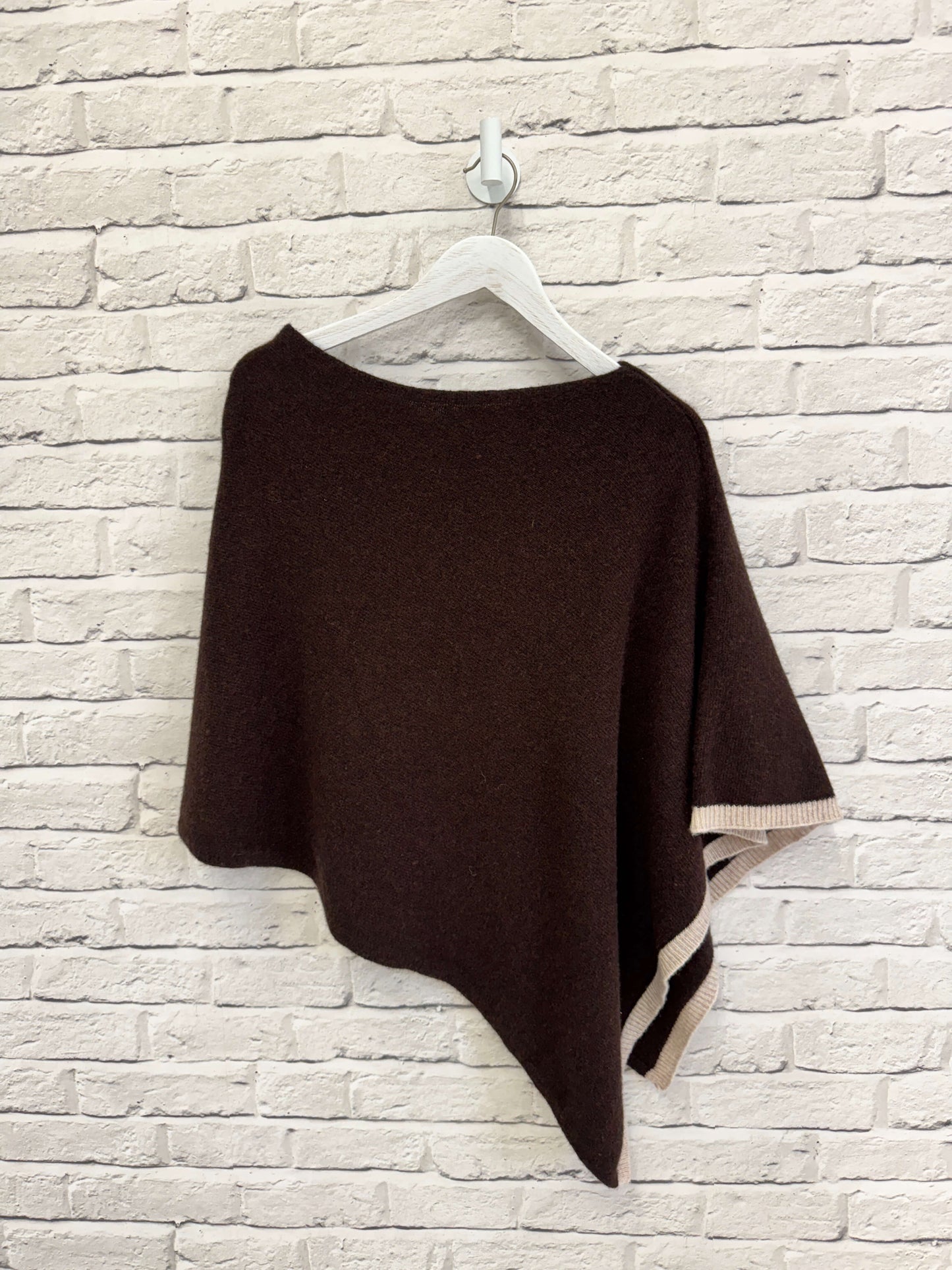 Chocolate Poncho with Biscuit trim