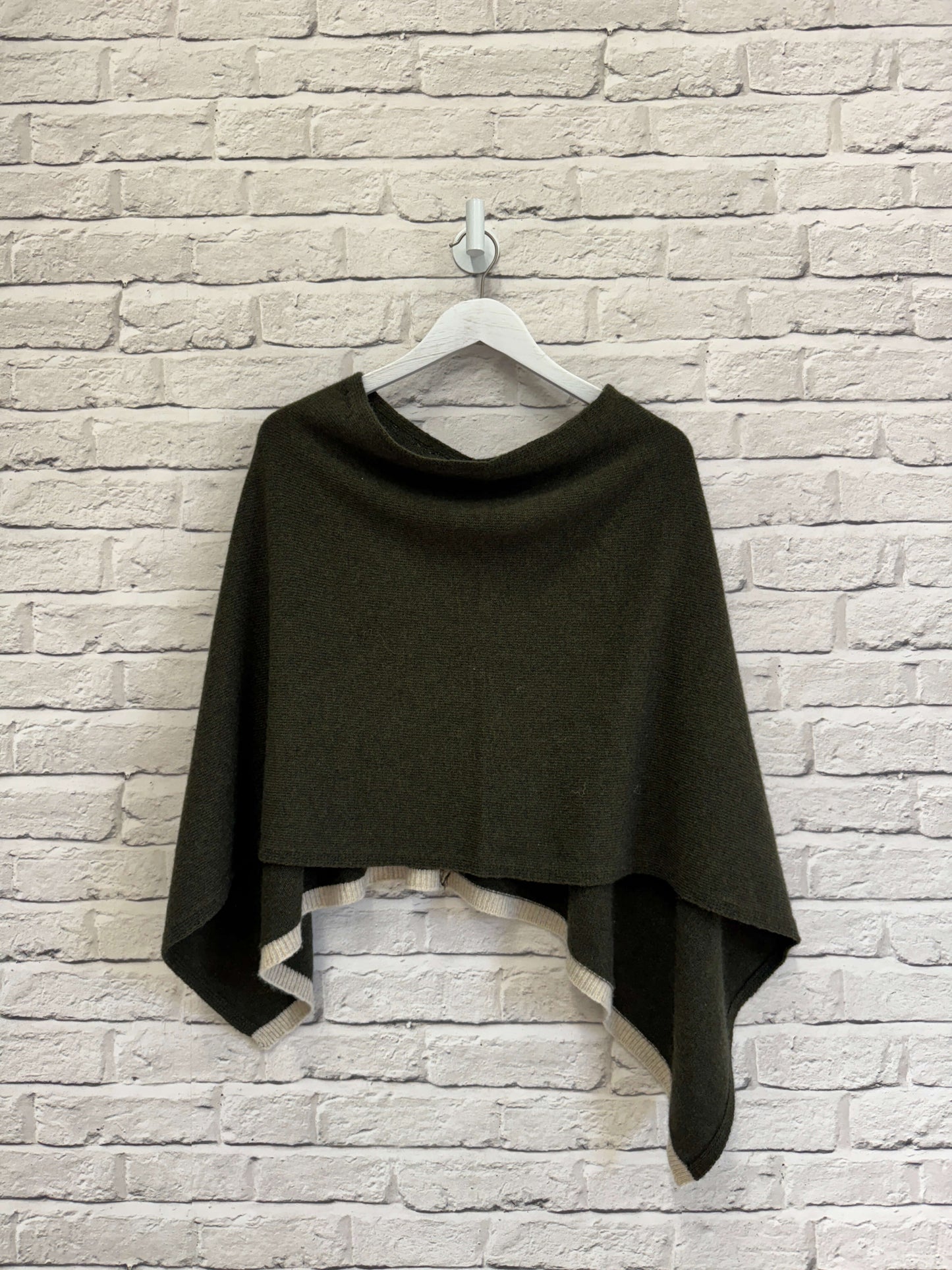 Khaki Poncho with Oatmeal trim
