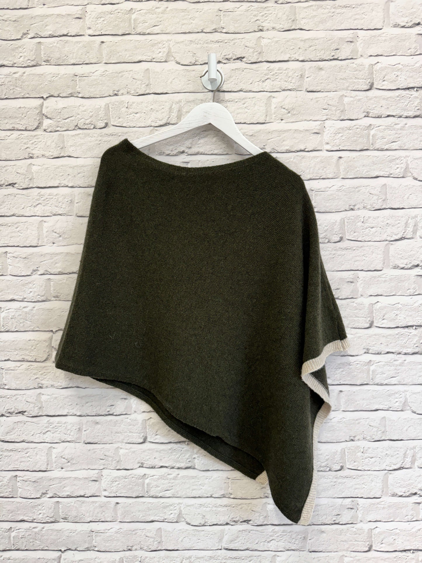 Khaki Poncho with Oatmeal trim