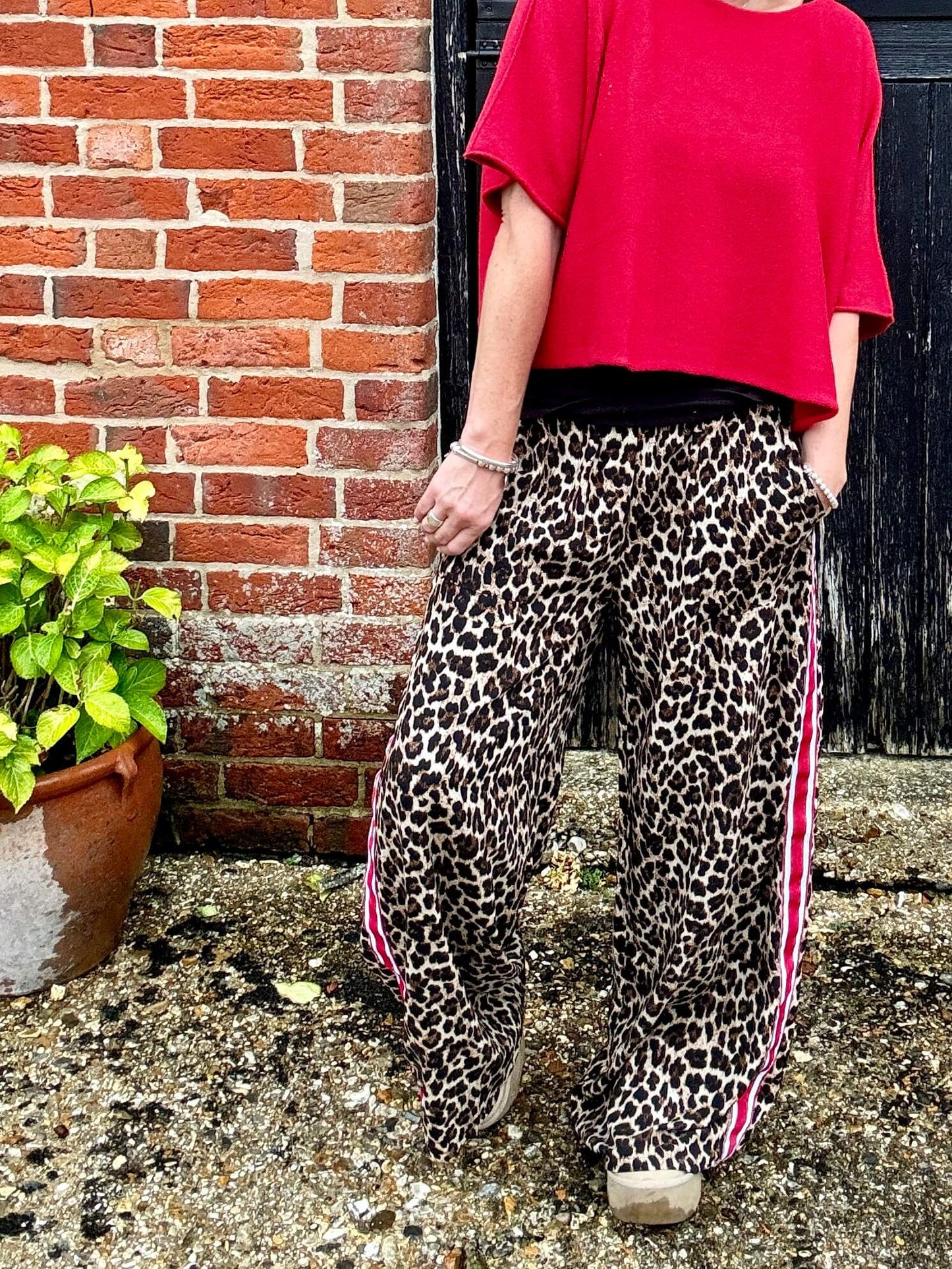 Leopard | Side Stripe Wide Leg Trousers