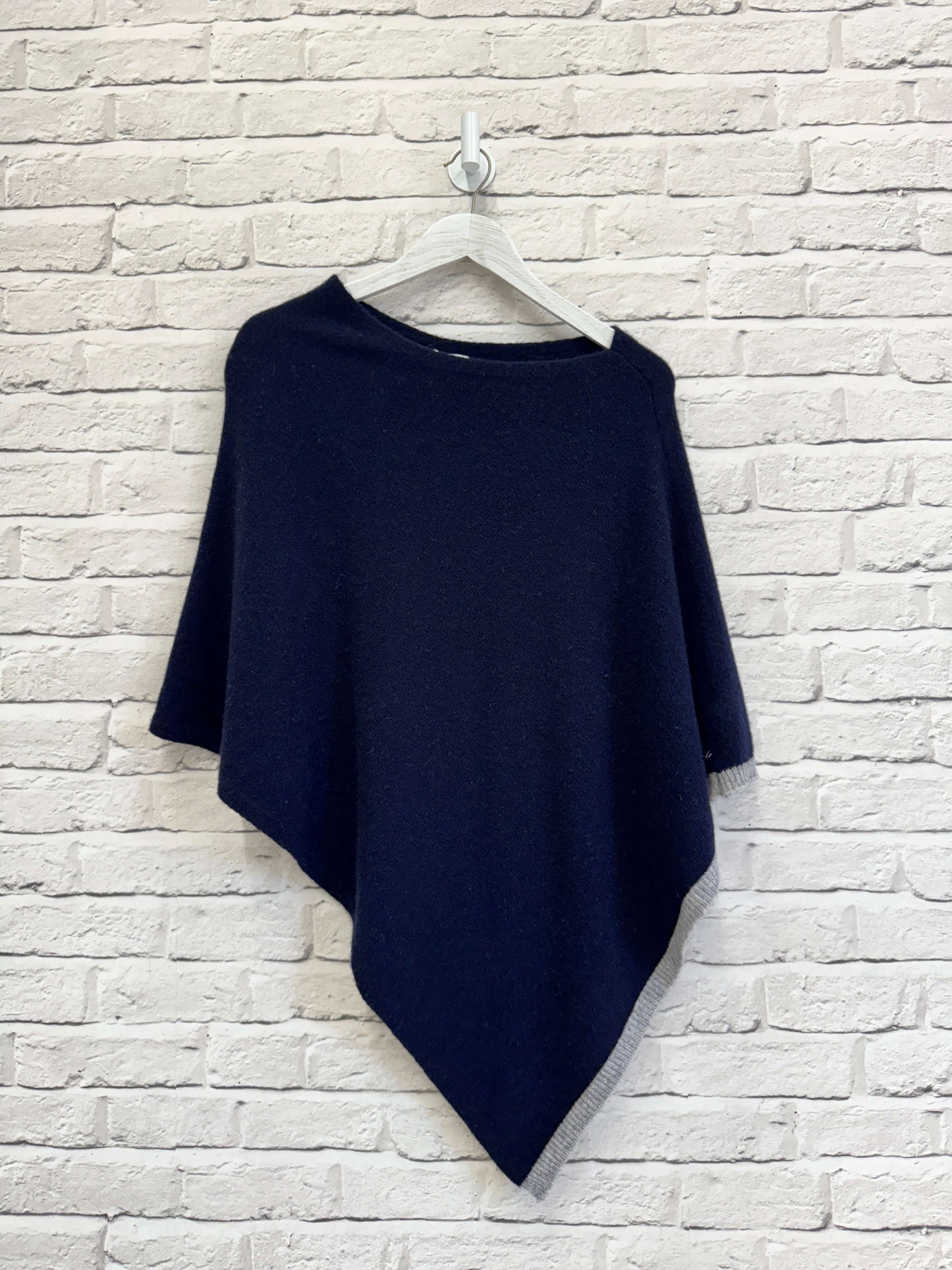 Navy Poncho with Grey trim