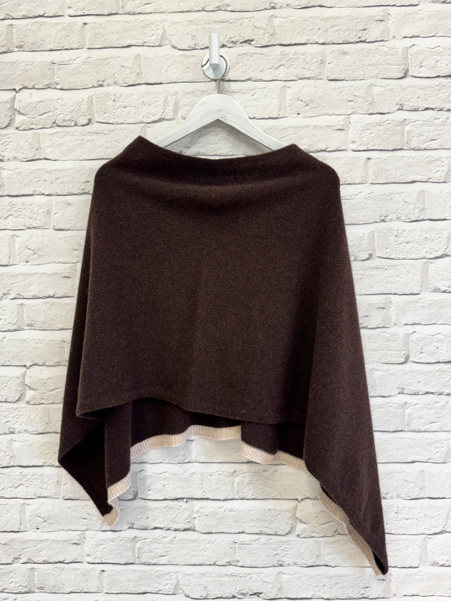 Chocolate Poncho with Biscuit trim