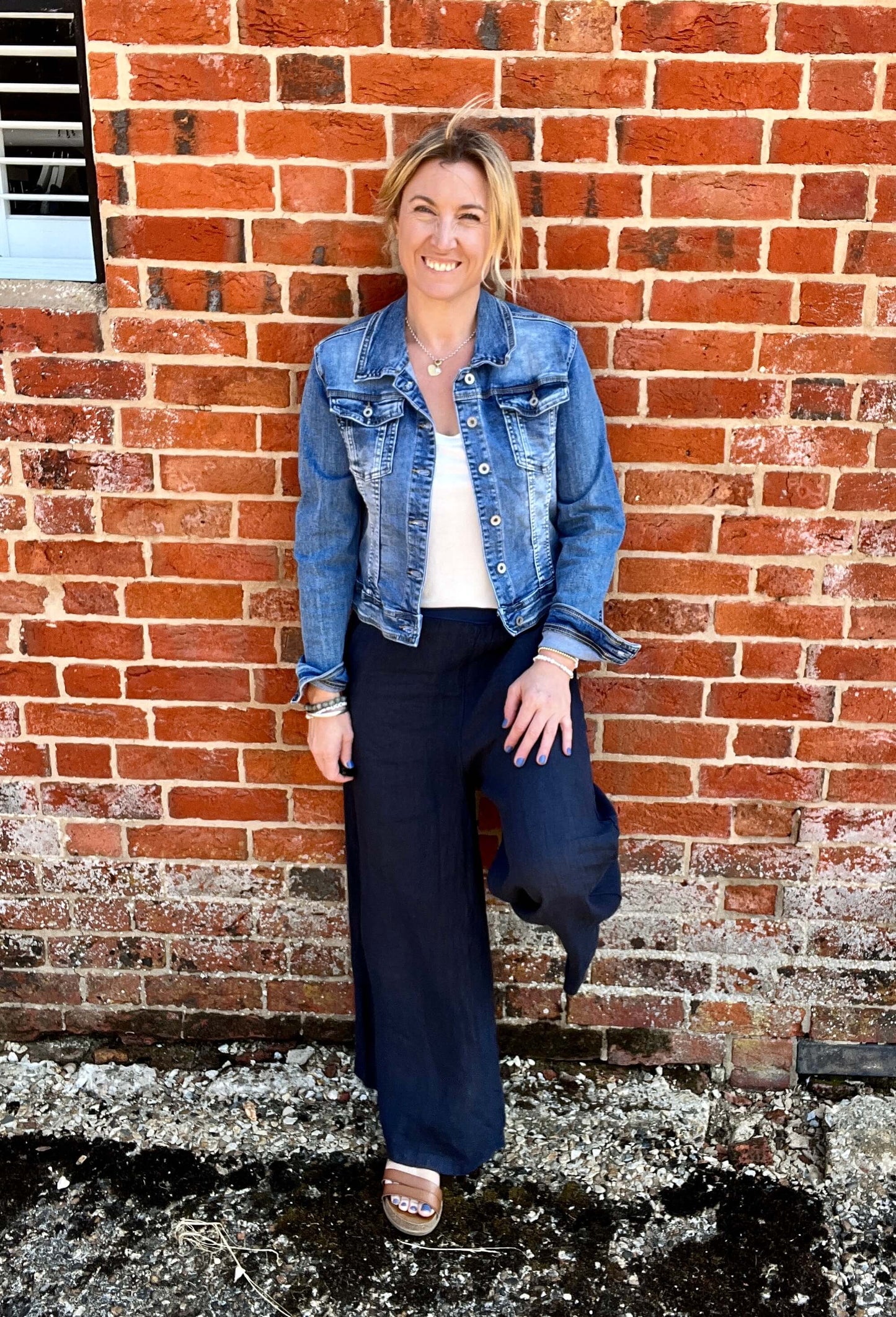 Linen Wide Leg Trousers | Navy