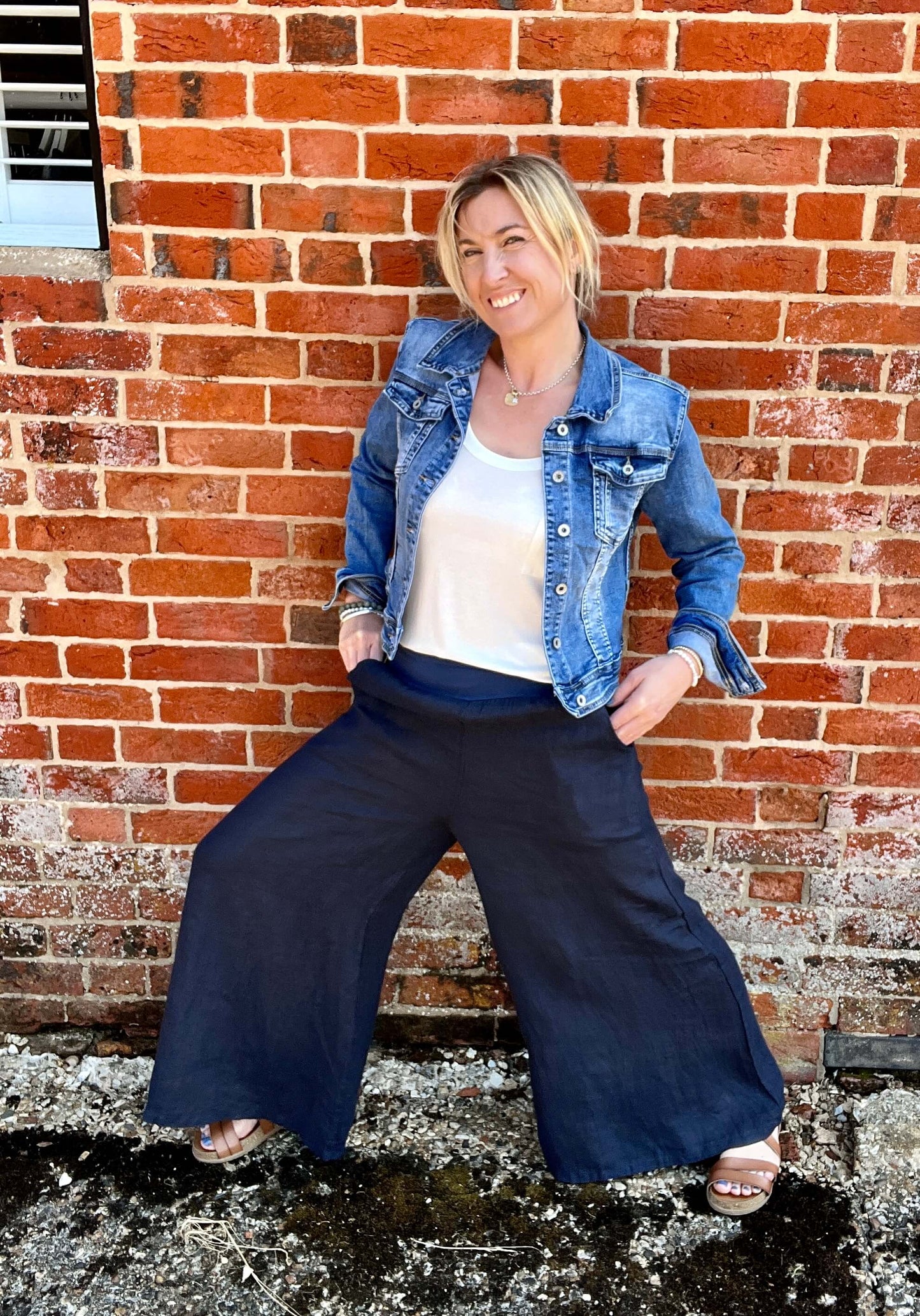 Linen Wide Leg Trousers | Navy