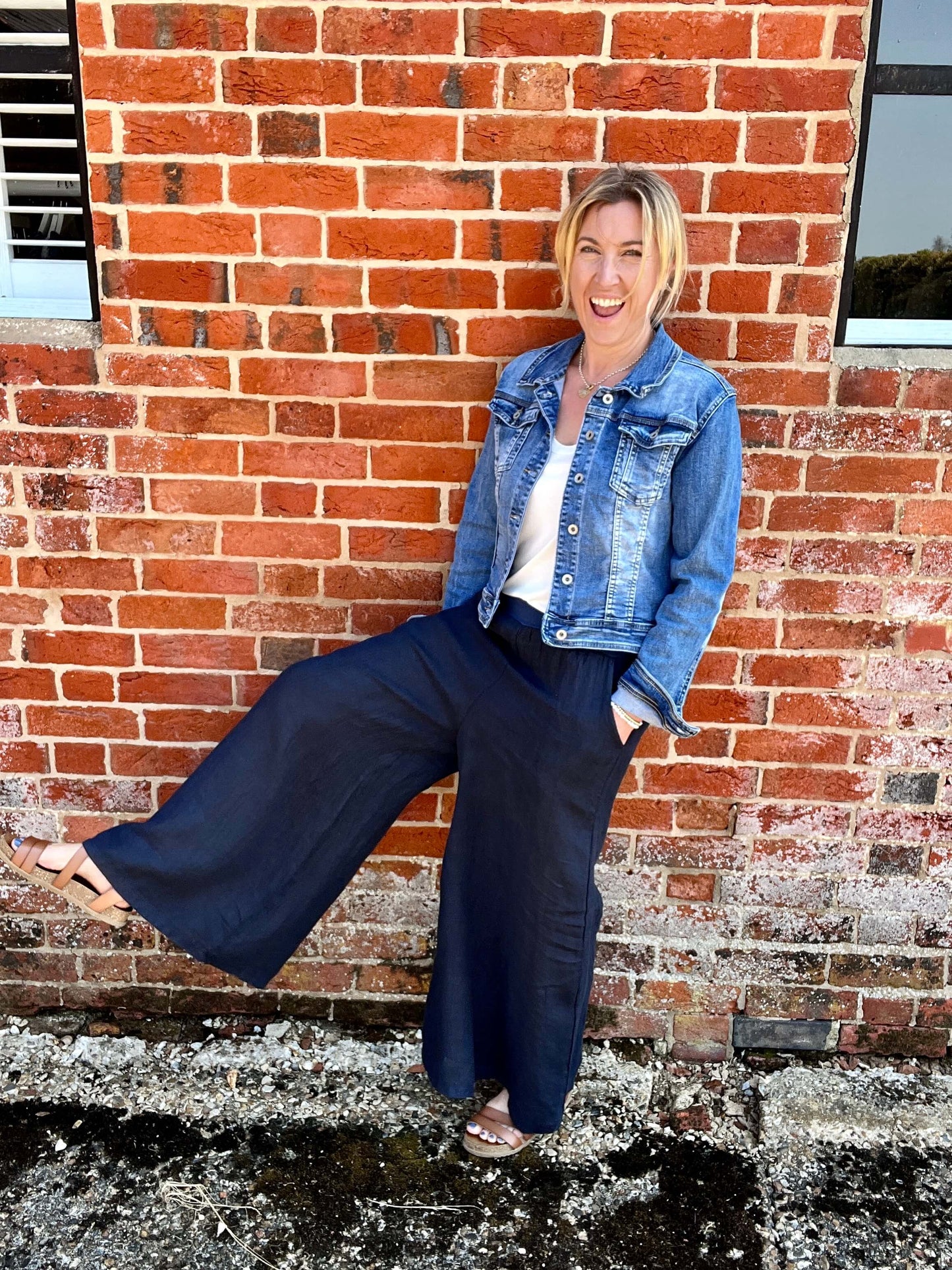 Linen Wide Leg Trousers | Navy