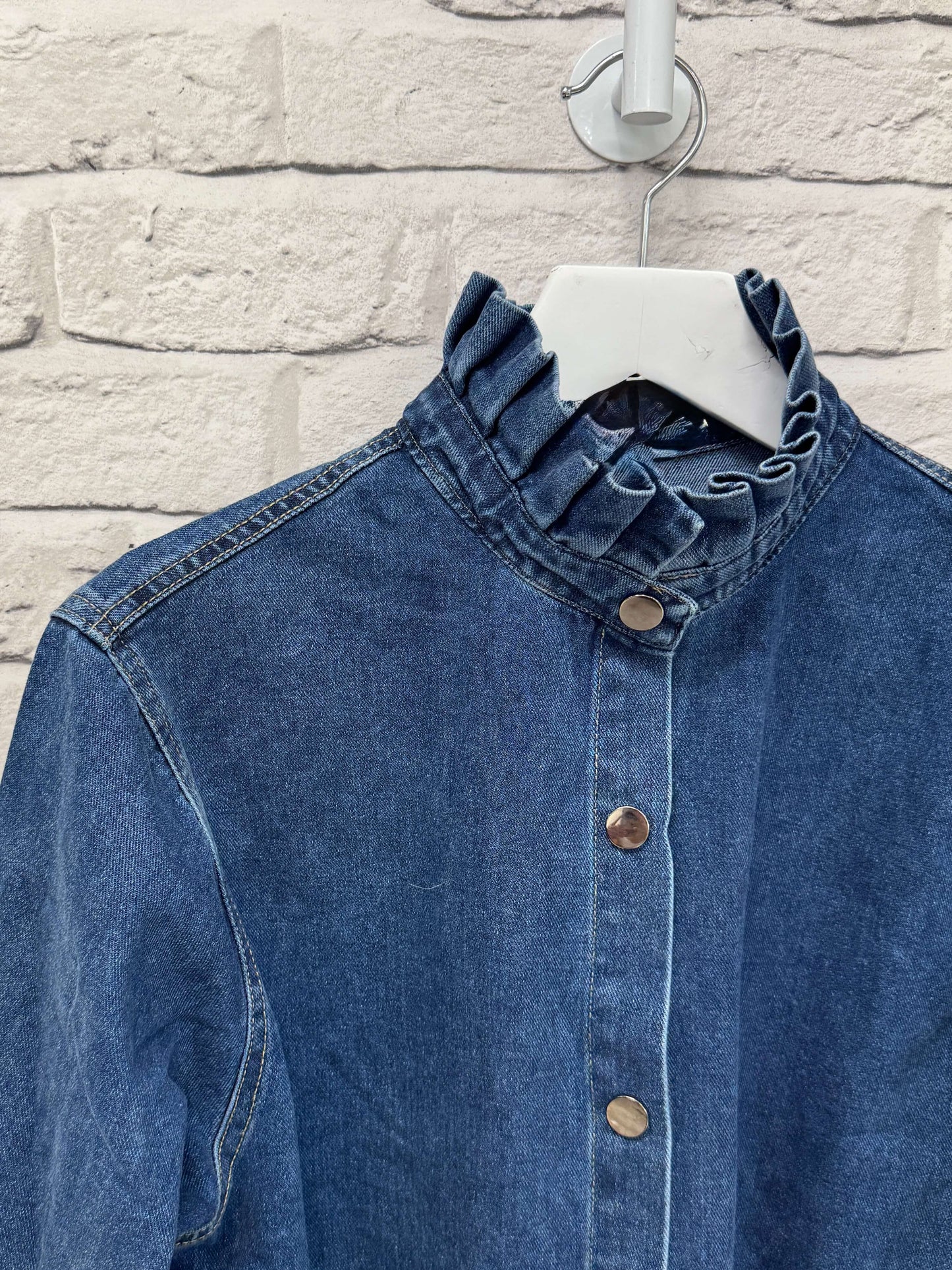 Lara Denim Ruffle-Collar Shacket