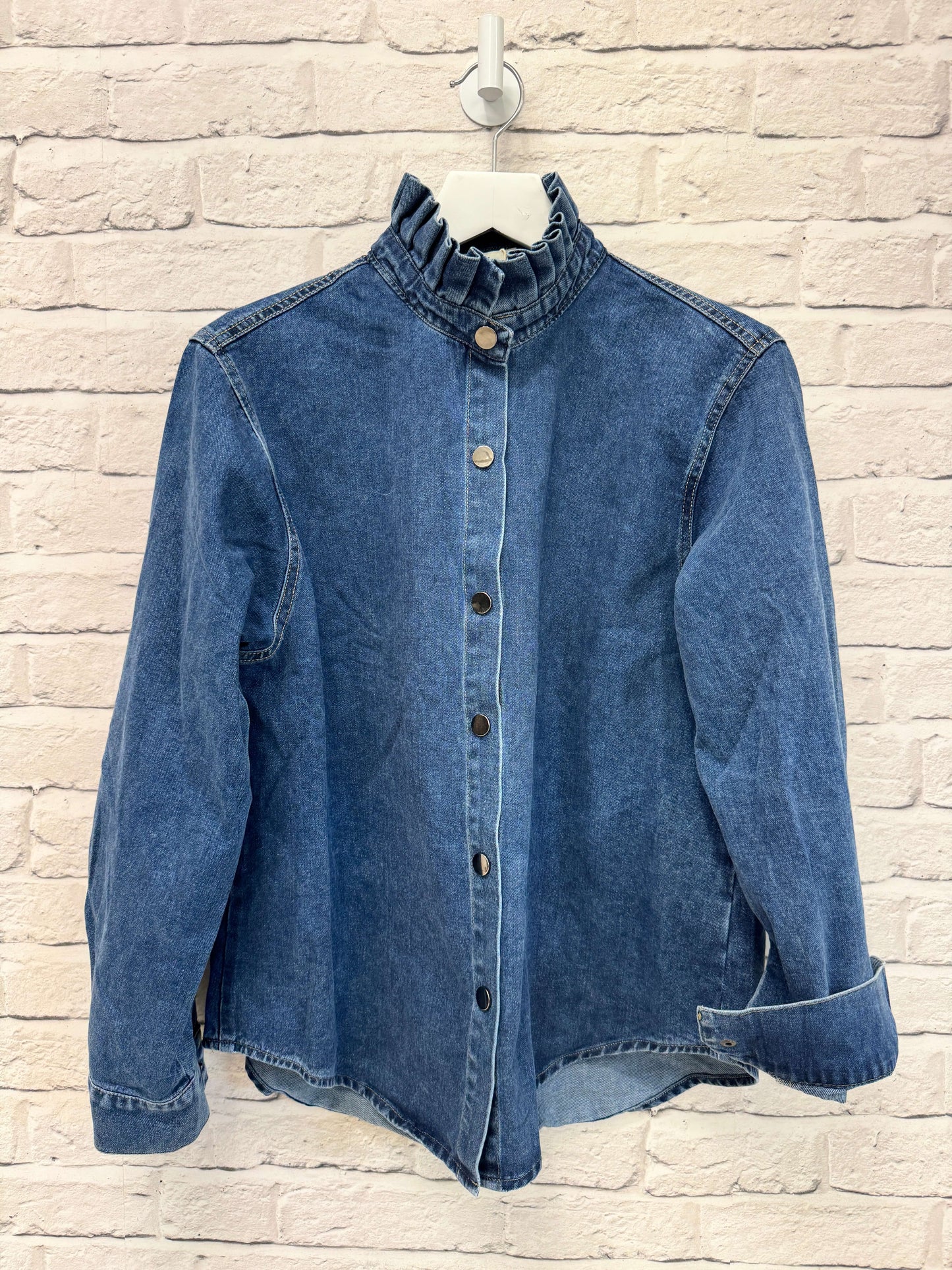 Lara Denim Ruffle-Collar Shacket