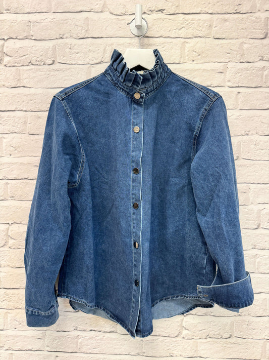 Lara Denim Ruffle-Collar Shacket