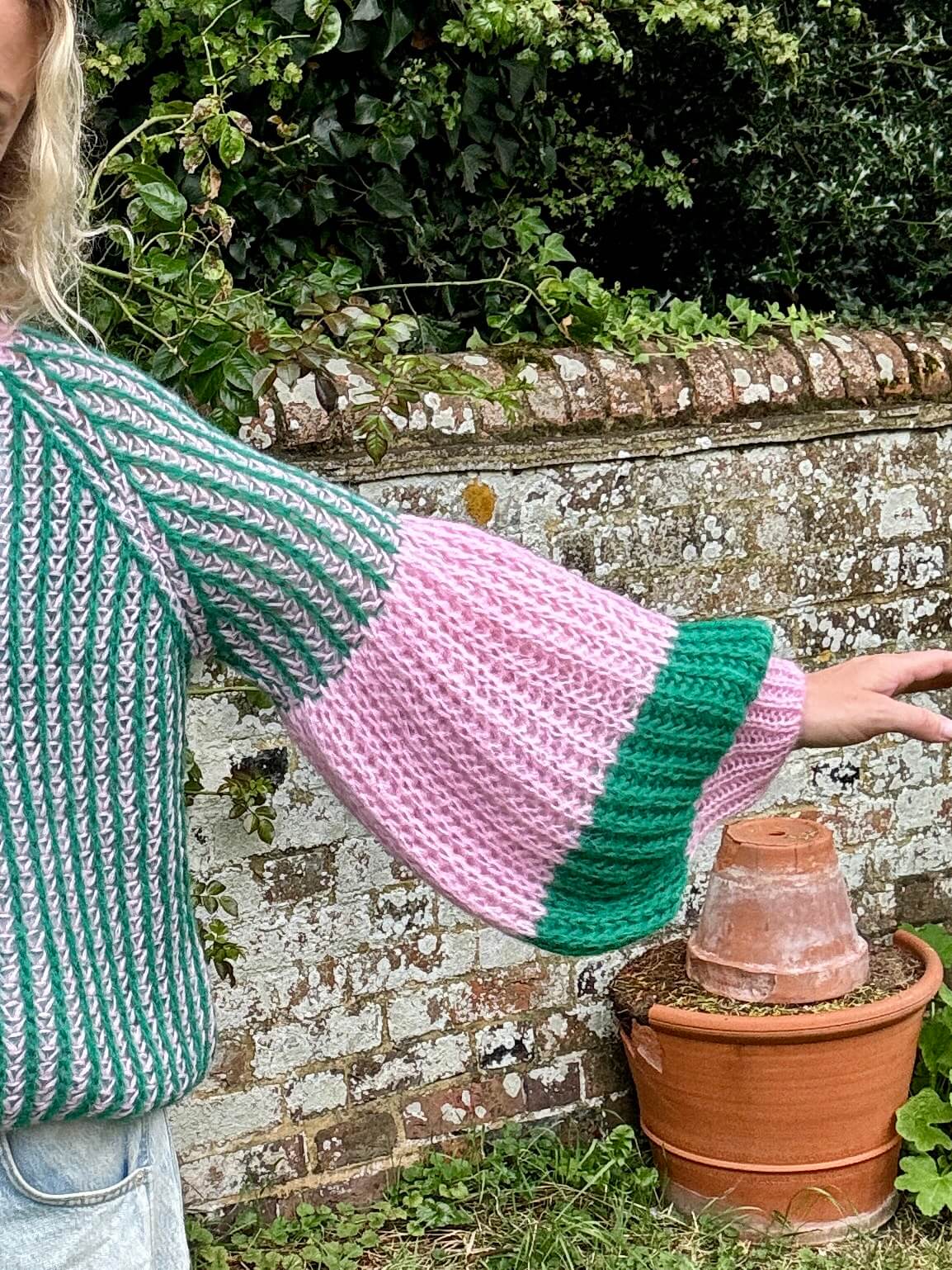 Liana Knit Sweater | Green & Bubblegum