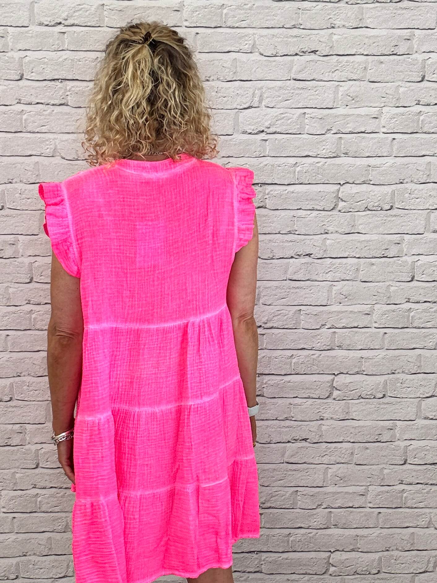 Binky Cheesecloth Swing Dress | Neon Pink