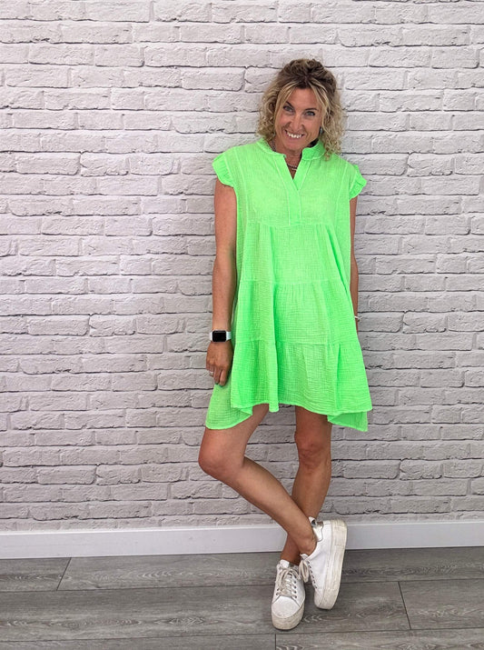 Binky Cheesecloth Swing Dress | Neon Green