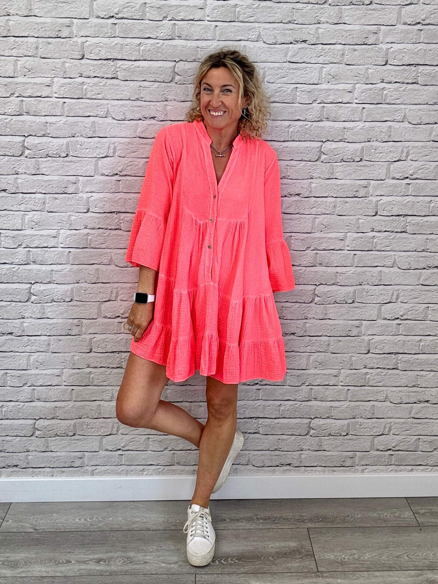 Sienna Long Sleeve Swing Dress | Neon Coral