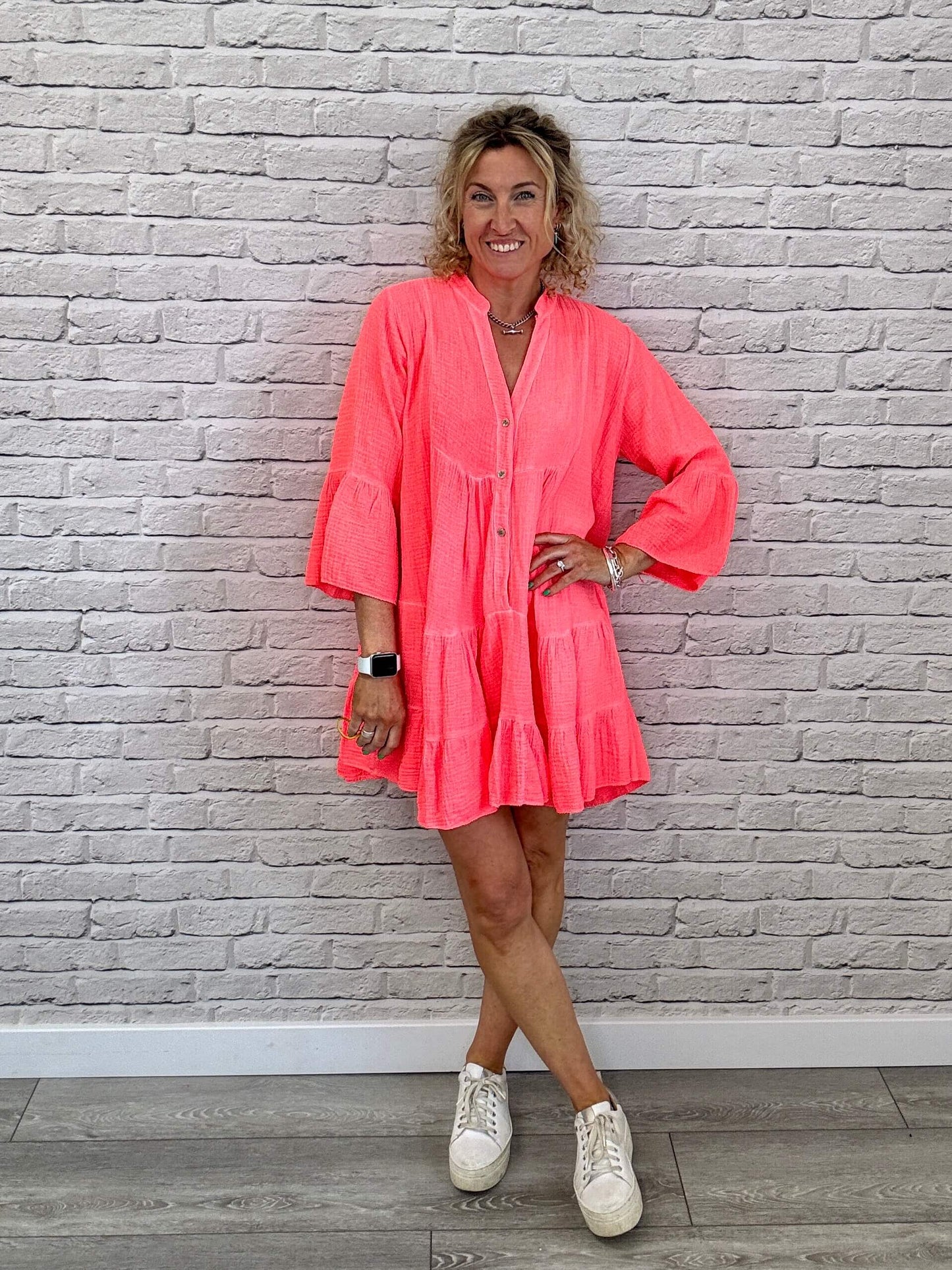 Sienna Long Sleeve Swing Dress | Neon Coral