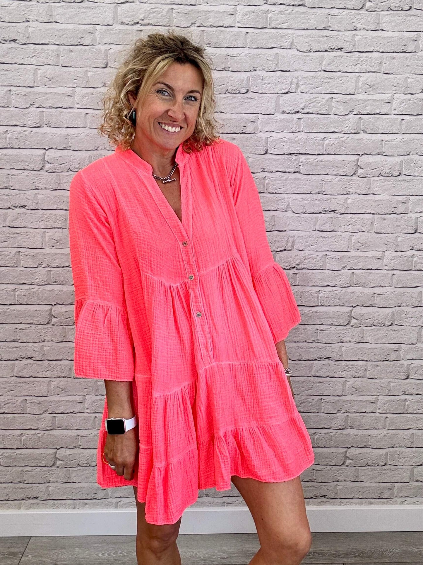 Sienna Long Sleeve Swing Dress | Neon Coral