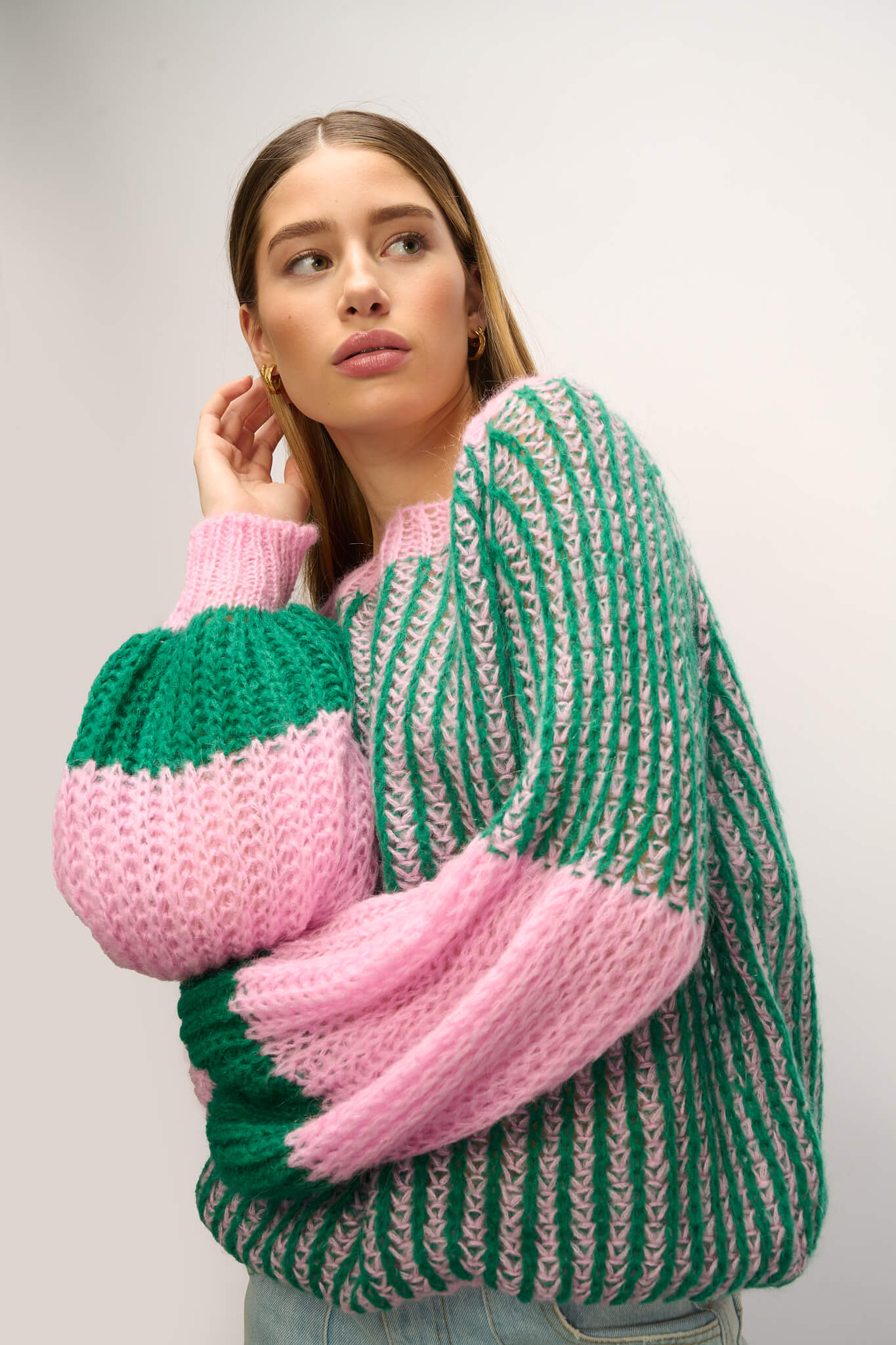 Liana Knit Sweater | Green & Bubblegum