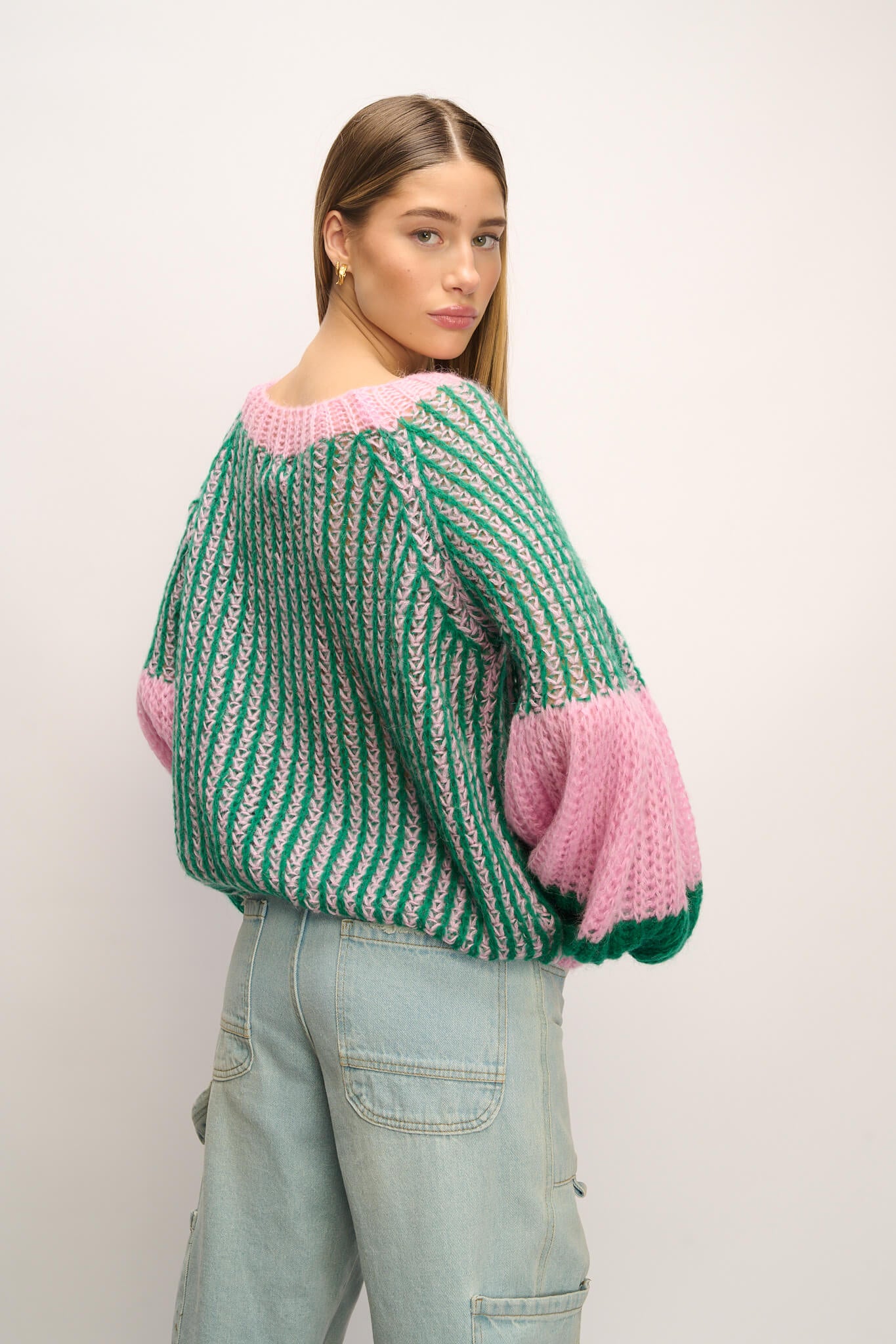 Liana Knit Sweater | Green & Bubblegum