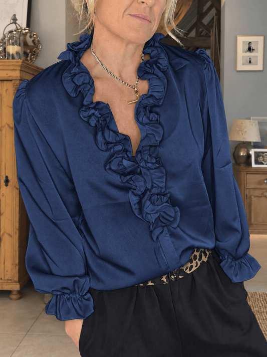 Bella Ruffle Blouse | Navy