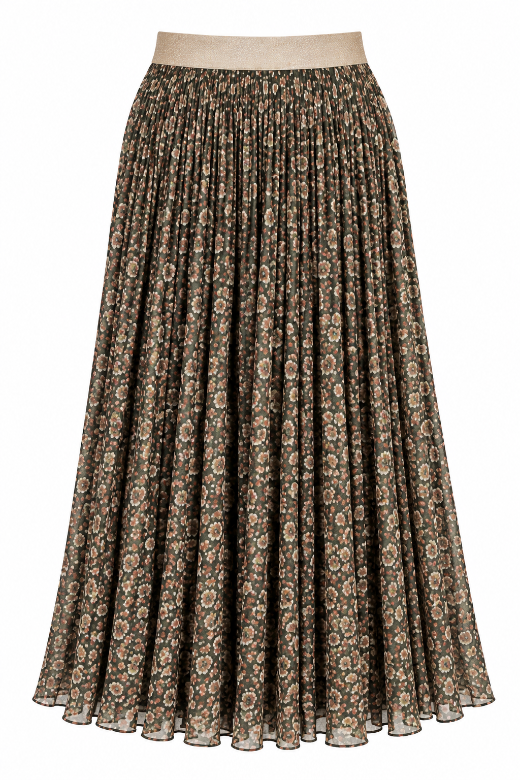 Ditsy Pleated Midi Skirt | Khaki