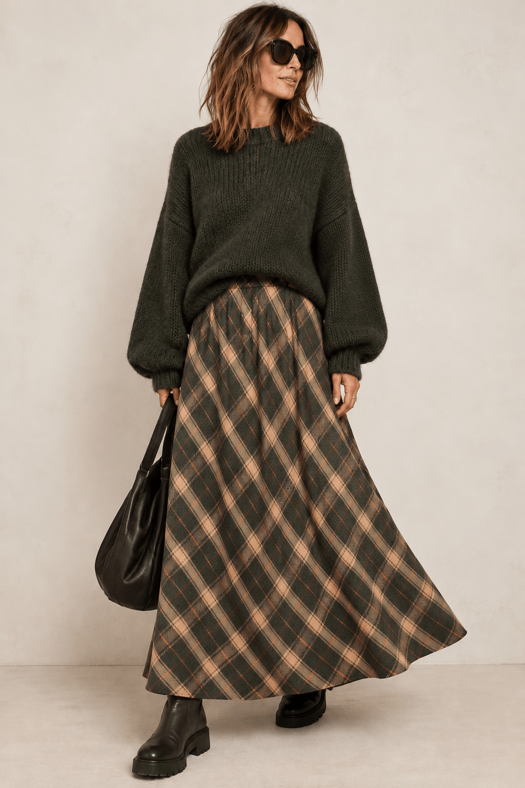 Claudia Plaid Skirt | Khaki