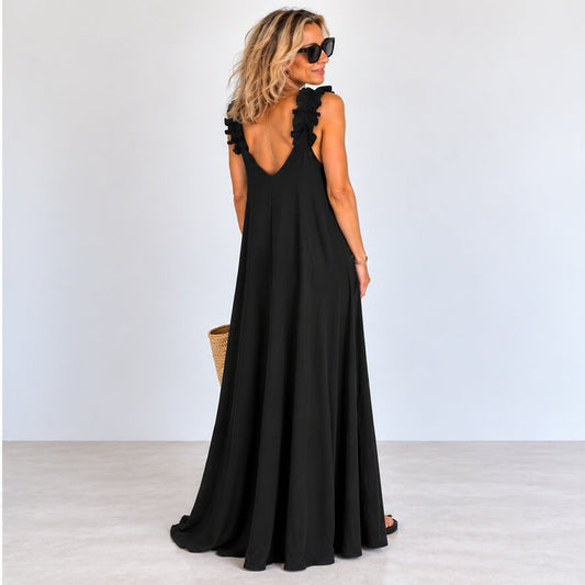 Sumatra Frill Strap Maxi Dress | Black