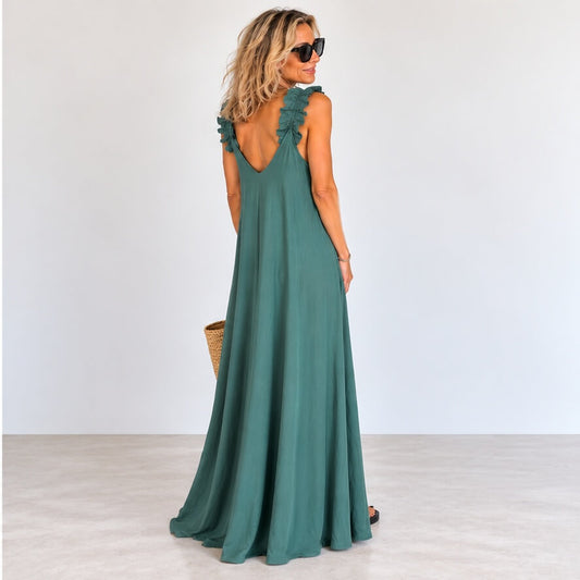 Sumatra Frill Strap Maxi Dress | Jade