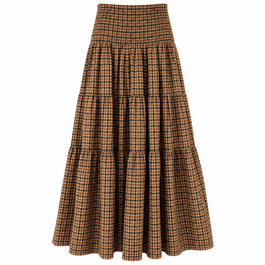 Isla Check Maxi Skirt | Camel