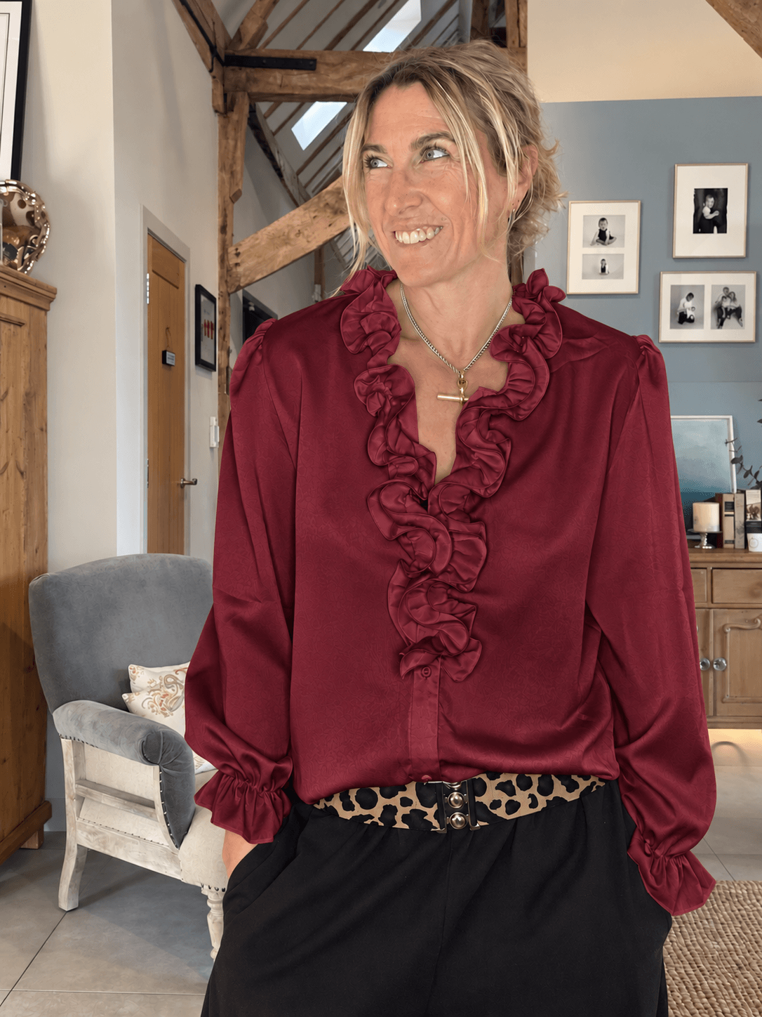 Bella Ruffle Blouse | Merlot