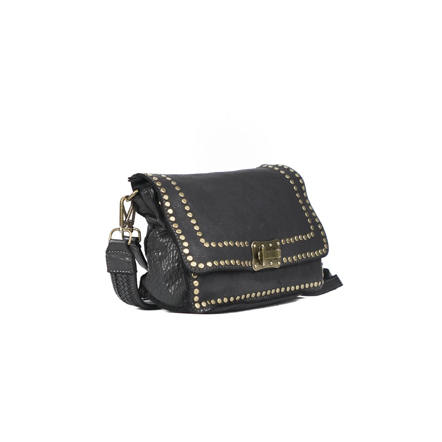 Studded Vintage Leather Bag | Black