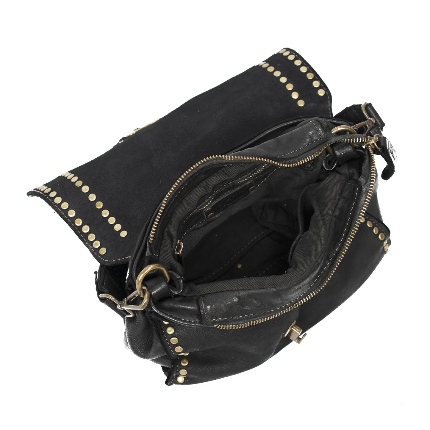 Studded Vintage Leather Bag | Black
